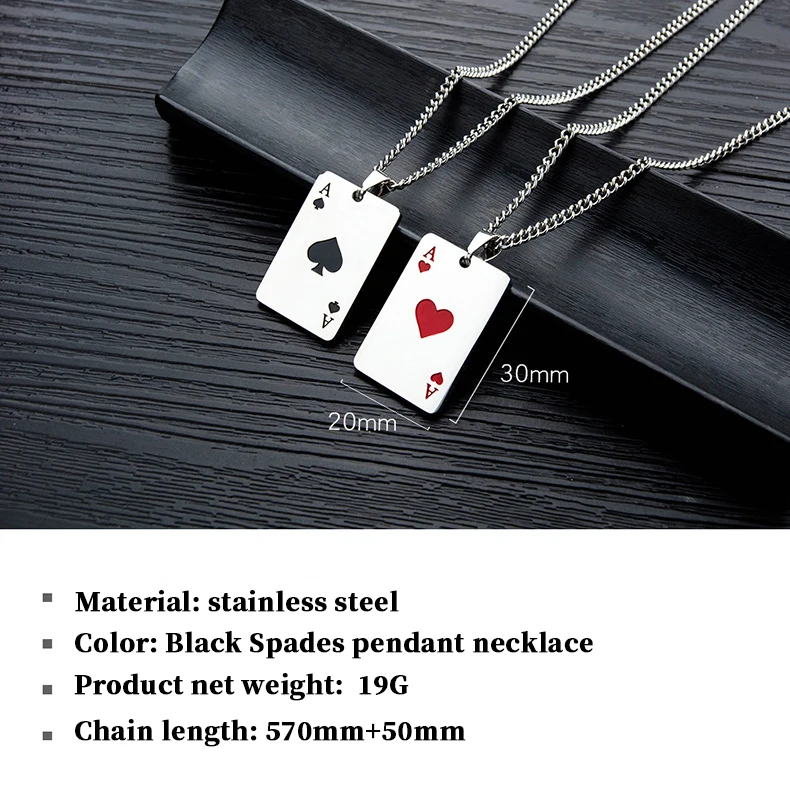 

Fashionable Titanium Steel Necklace Creative Playing Solitaire Heart A Pendant Necklace Lucky Poker