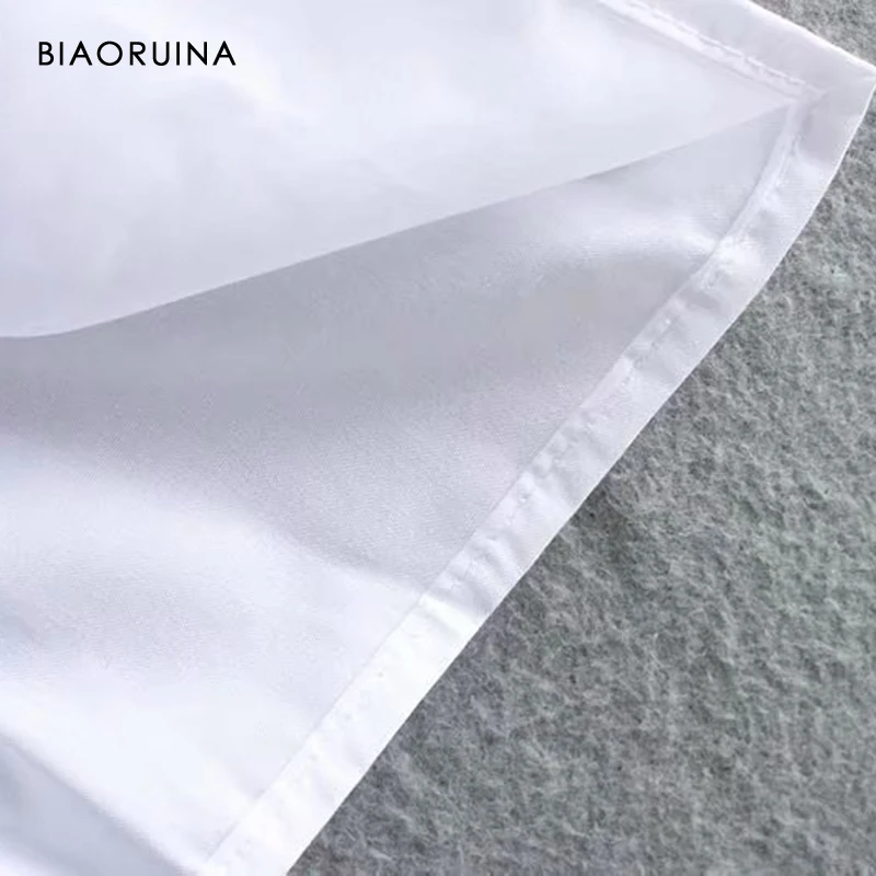 

BIAORUINA Women's White Single Breasted All-match High Waist Casual Shirt Dress Female Fashion Pleated Hem Comfortable Dress