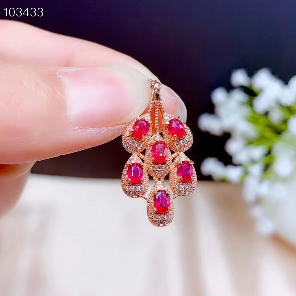 Изысканный кулон с красным Рубином серебро 925 пробы ожерелье для женщин на