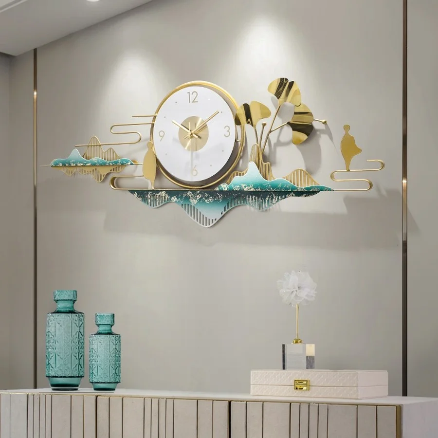 

Chinese Luxury Wrought Iron Wall Clock Large Precise Minimalistic Silent Wall Clock Gold Color Horloge Murale Home Decor AH50WC