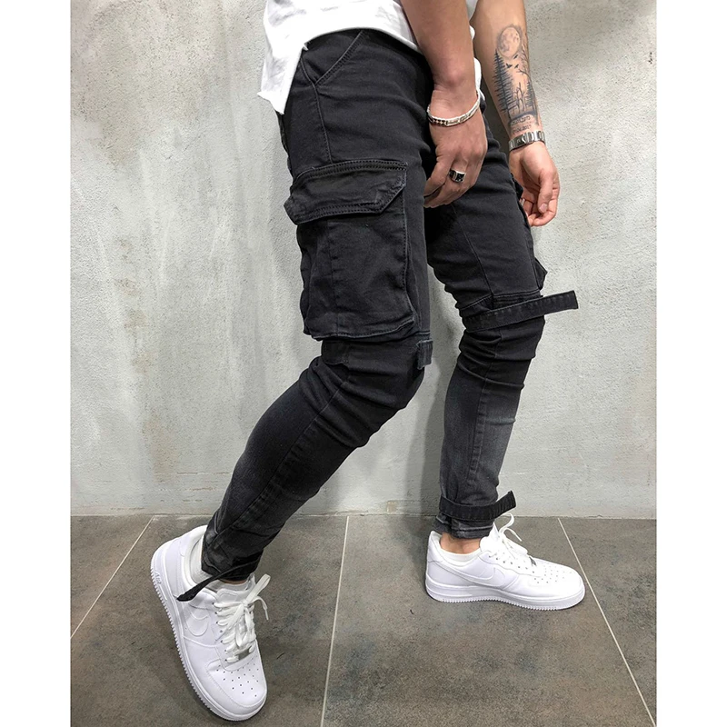 Модные джинсовые брюки мужские черные и синие облегающие джинсы новинка 2021