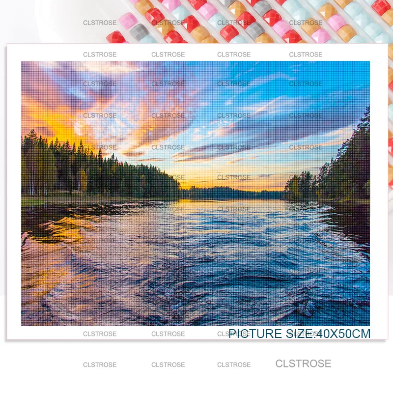 

Diy Diamond Painting Lakeside House Home Bedroom Living Room Wall Decoration Square Diamond Round Diamond Acrylic Material