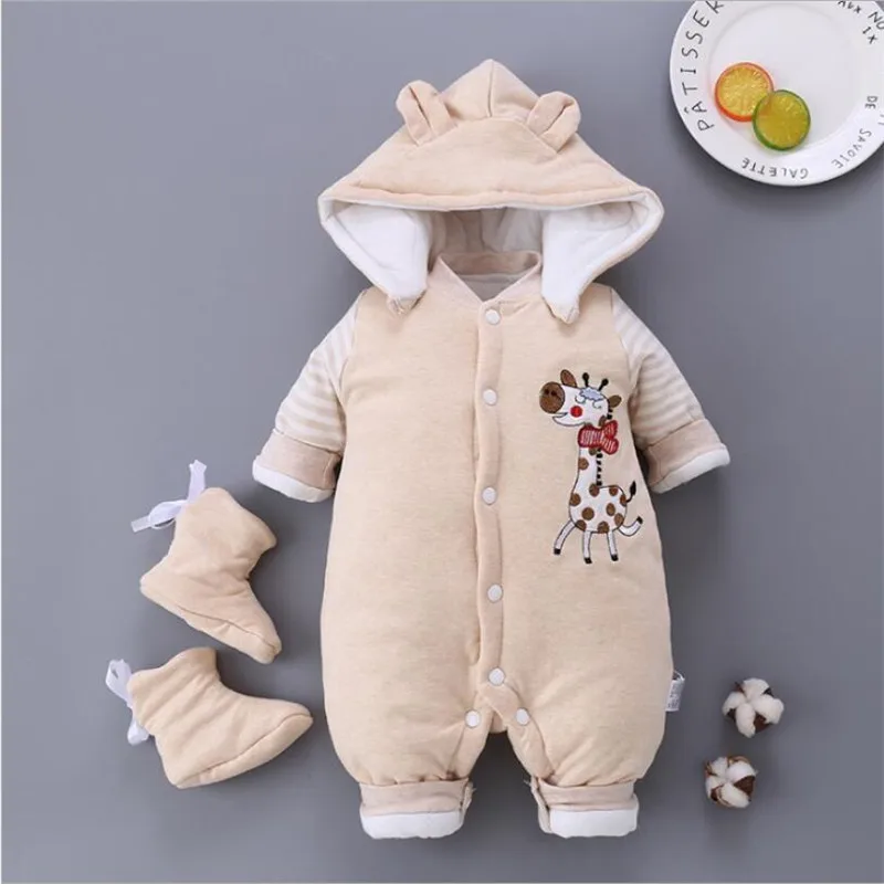 Baby clothing sets winter newborn baby girls cartoon cotton thick velvet hoodies+bib pants 2pcs for toddler boys warm suit | Детская