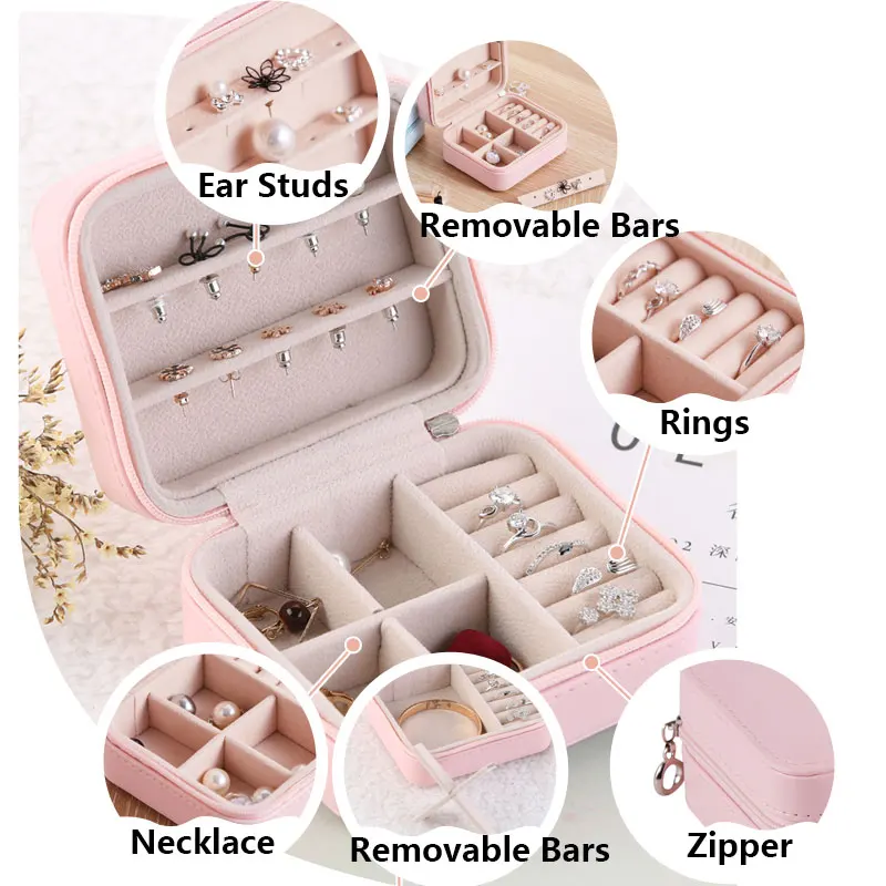 

New Korean Style Jewelry Storage Box Girl Earrings Studs Ring Necklace Plate Portable PU Jewelry Box Gift for Women