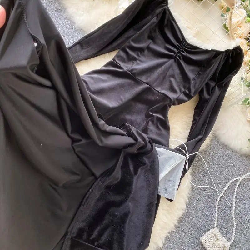 

Autumn long Sleeve Dress Women Vintage solid pacthwork Long flared sleeve Casual Retro Party Vestido Femme Dresses