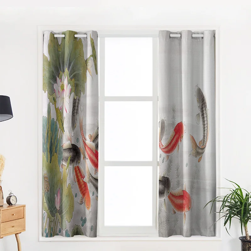 Lotus Varicolored Koi Fish Window Treatments Curtains Valance Curtain Rod Living Room Bathroom Bedroom Indoor Drapes Decor