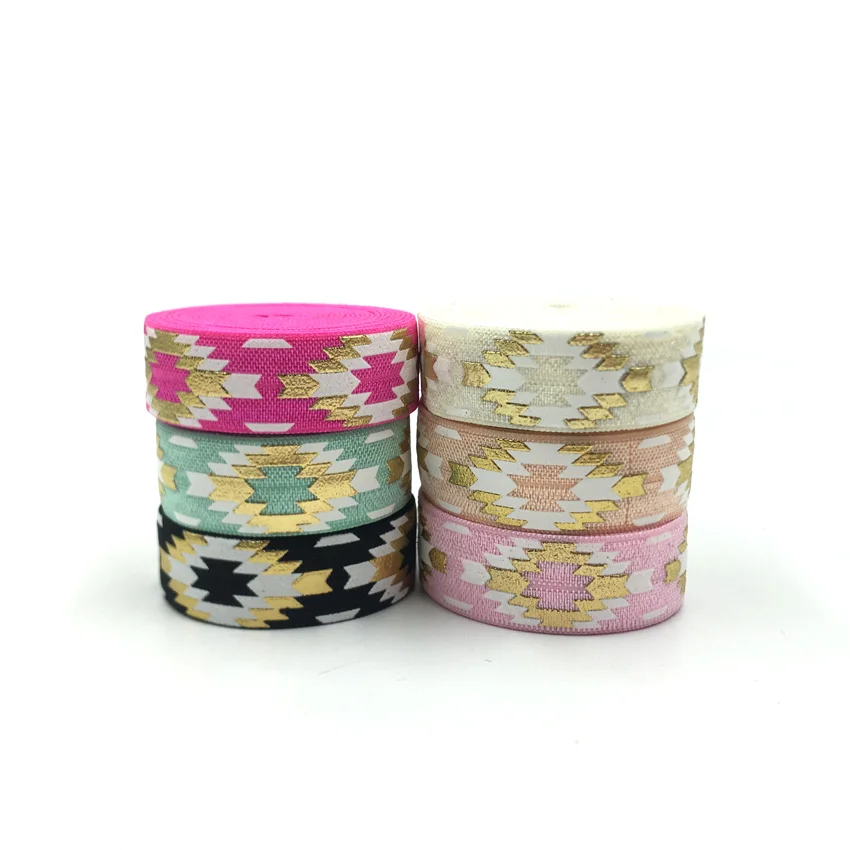 5 ярдов/лот золото Фольга с узором в стиле Ацтек на голову эластичная повязка для