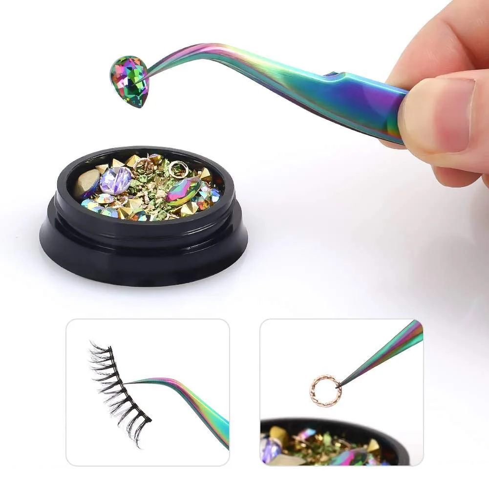 1 шт. Радуга Цвет прямые/Изогнутые Пинцет ногти искусство Стикеры Стразы ресниц