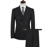 50 dropshippingmen double breasted stripe lapel formal blazer pants suit set two pieces for wedding