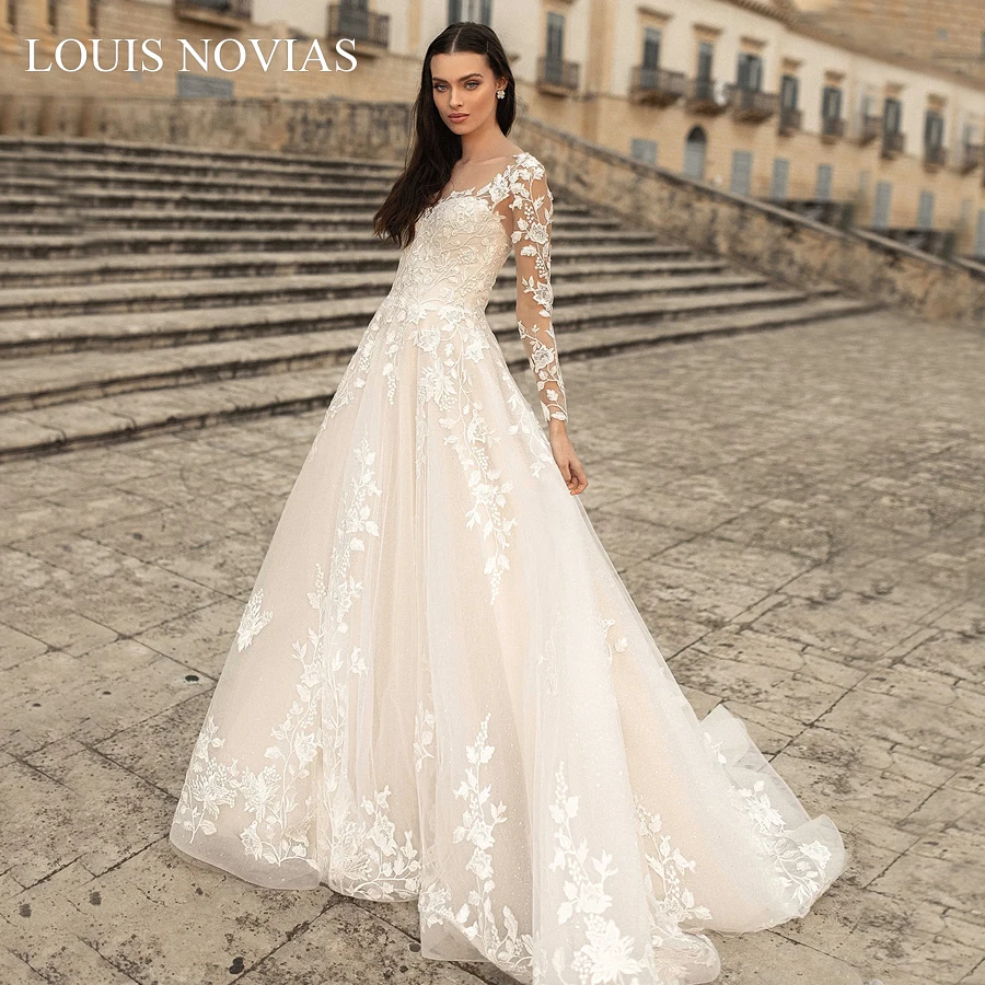 Женское свадебное платье Louis Novias с глубоким V образным вырезом и длинным рукавом
