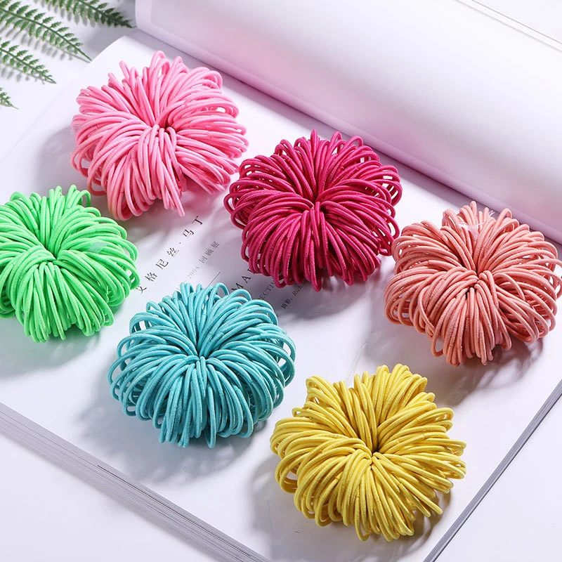 100Pcs/lot 3Cm Hair Accessories for Girls Nylon Small Hair Rings Soft Solid Color Hair Bands Rubber Bands Elastic Hair Ties