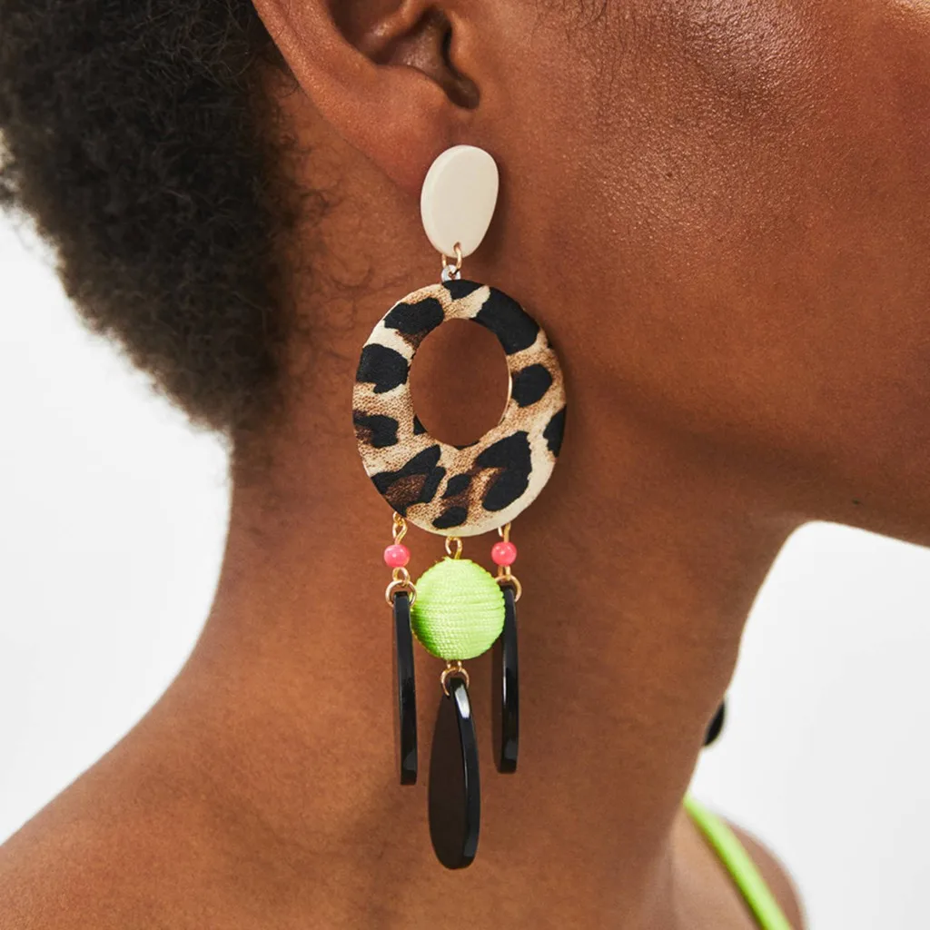 Модные Эффектные серьги женские флуоресцентные леопардовые элегантные гвоздики