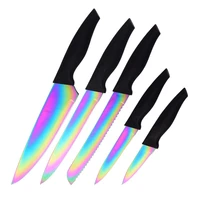 5pcs iridescence titanium plating kitchen knives set chef cleavers seafood vegetable fruit cutters