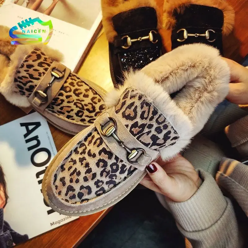 

NAICEN Lazy Shoes Student Leopard Print Flat Shoes Comfortable Cotton Shoes Women's High Heels Platform Buckle Fuzzy Glitter