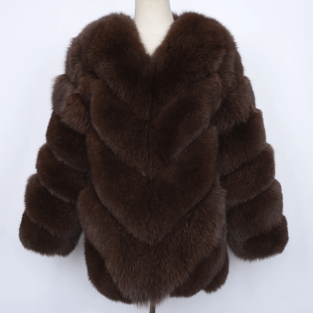 Coffee Jancoco Max Lady модное зимнее теплое длинное пальто из натурального Лисьего меха, женская верхняя одежда из натурального меха, Новое поступление S7152 - Цвет: Coffee