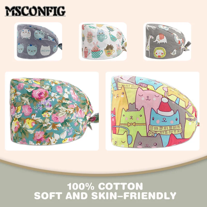 

Cartoon Printed Surgical Cap Nurse Accessories Scrub Cap Veterinary Pet Beauty Salon Ophthalmology Hospital Clinic Clinical Cap