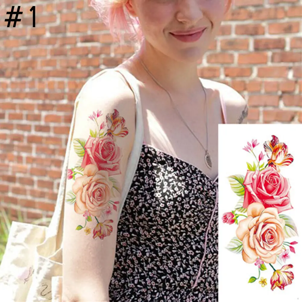 1piece beauty make up Fake temporary tattoos stickers rose flowers arm shoulder tattoo waterproof women big flash on body | Красота и