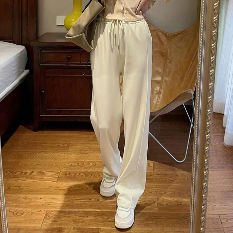 

Loose Harajuku High Waist Straight Pants Female New Polyester All-Match Retro Elegant Multicolor Trousers Fashion Solid