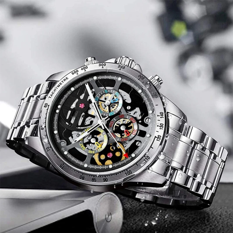 

HAIQIN Gemstone Skeleton Watch Mens Watch Automatic Luxury Watches for Men Mechanical Wristwatch Men Waterproof