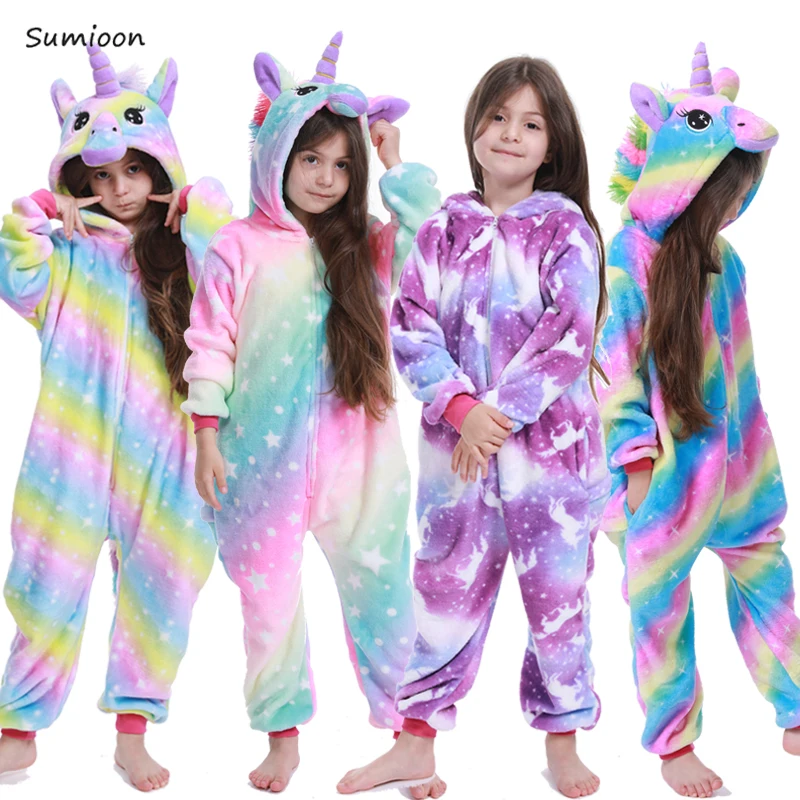 Детские пижамы кигуруми в виде единорога комбинезон животных Детский костюм