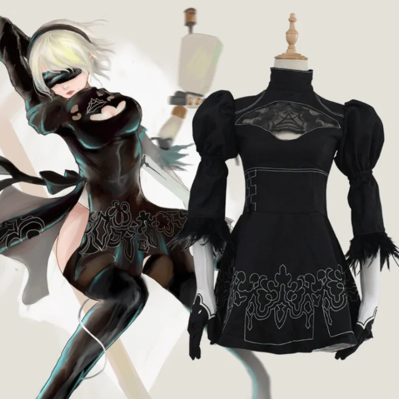 

Game Nier automata 2B cosplay costume anime women's dress black dress set Kawaii Girls Halloween Party Costume