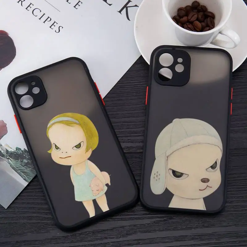 

Yoshitomo Nara Cartoon Art Phone Case Black Color Matte Transparent For iPhone 13 12 11 X XR XS Pro Max Mini 7 8 Plus Cover