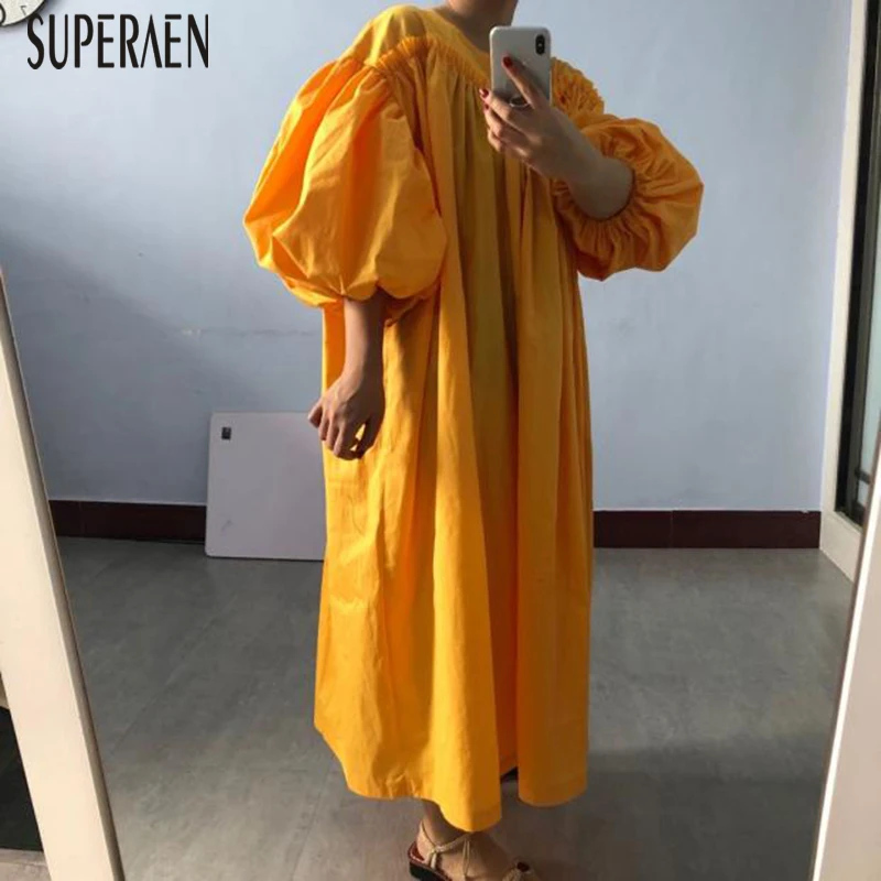 Длинное платье SuperAen в европейском стиле женское однотонное повседневное
