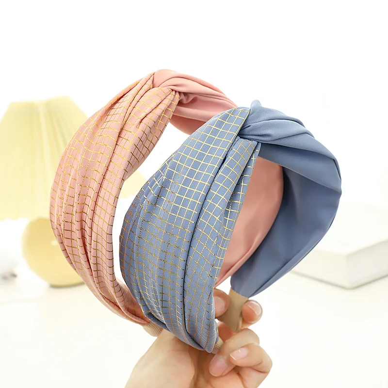

Bronzing Printing Plaid Hairbands For Women Hair Accessories Fabric Cross Broadside Headbands Bows Crown Hair Bands