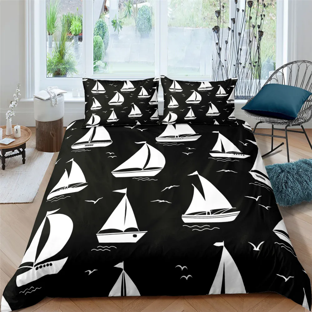 

Boat Luxury Bedding Set 2/3pcs Printed Comforter Duvet Cover Pillowcase King Queen Single Bed Sets Home Textile