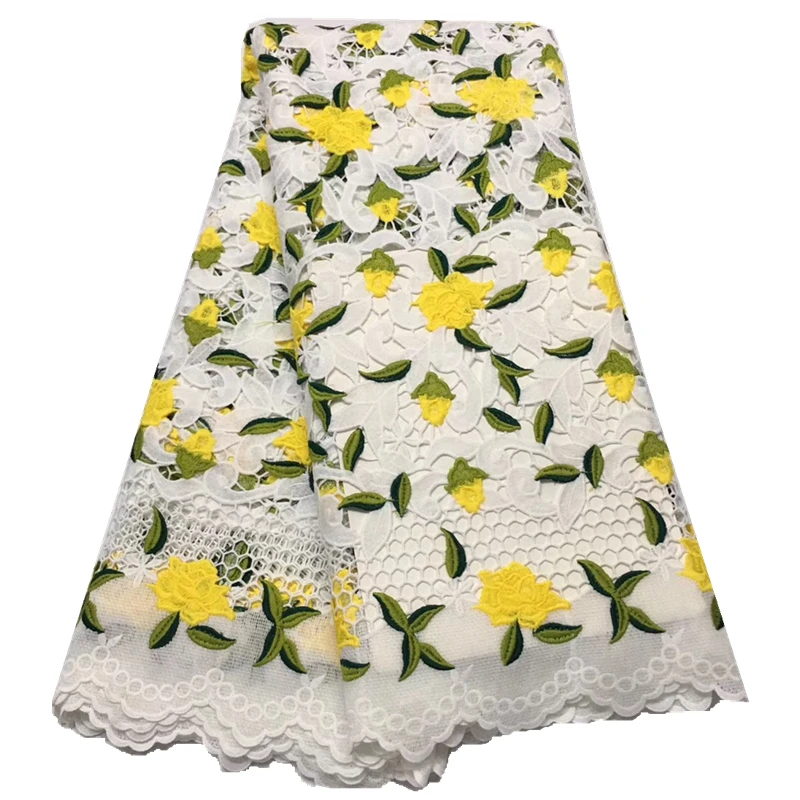 Кружевная ткань в африканском стиле кружевная белого и желтого цвета последние