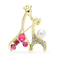 wulibaby cute rhinestone giraffe brooch pins for women jewelry gift 2021 mother kids simulated pearl brooches