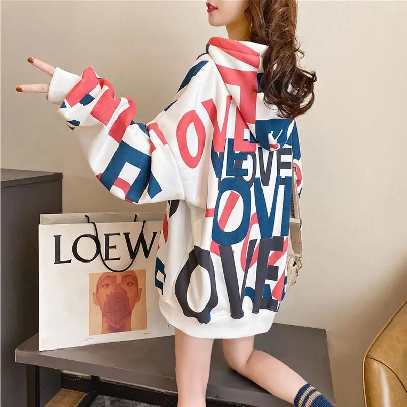 

2021 plush padded hooded women's spring and autumn dress long sleeved Korean loose top letter ins tide super fire jacket hot