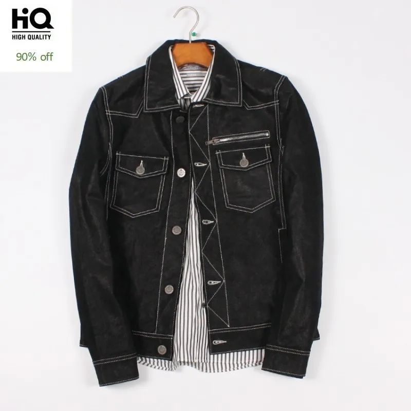 Мужская Модная приталенная винтажная однобортная куртка из 100% натуральной кожи