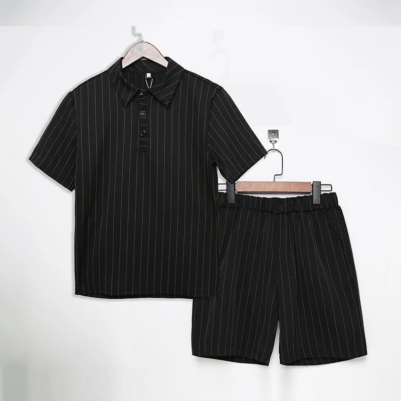 

Men Outfit Set 2021 Summer Suit Striped Short-sleeved T-shirt Japanese Men's Korean Casual Five-point Pants Shorts Mens Clothes