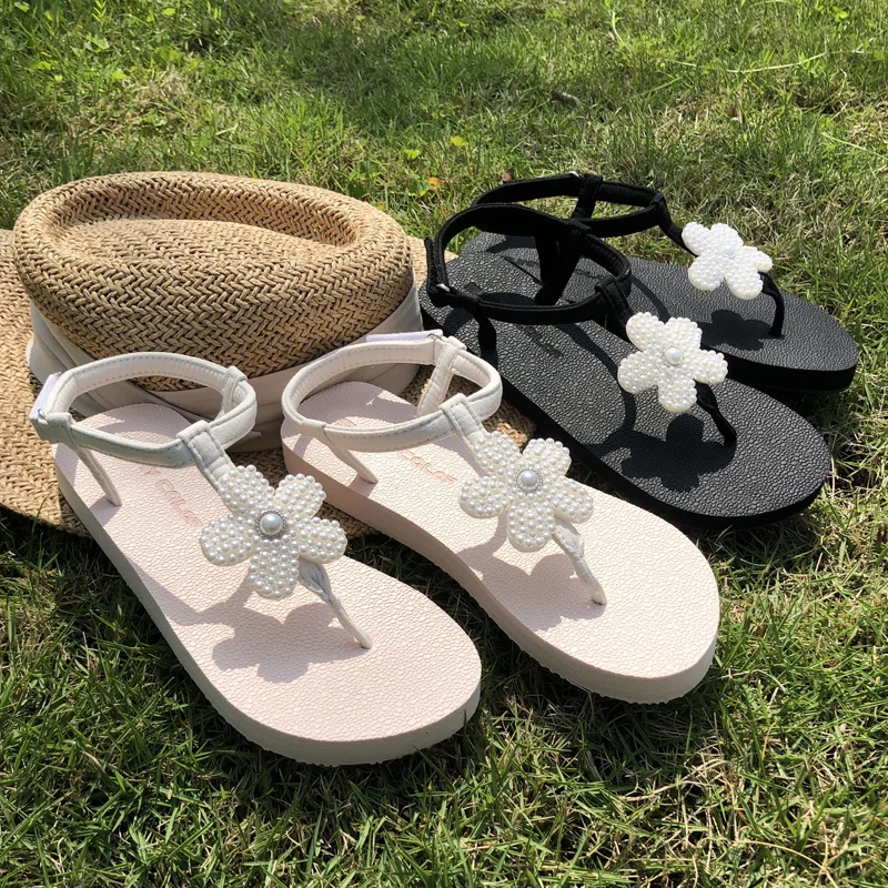 

2021 Summer Clear Heels Flat Sandal Shoe Suit Female Beige Med Clogs Wedge All-Match Without Girls Black Pearl Medium Comfort Be