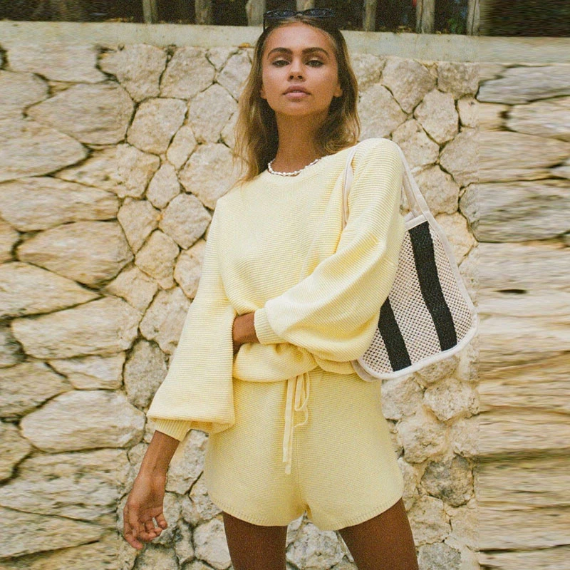 Ohvera элегантный женский комплект из двух предметов 2020 летний розовый вязаный