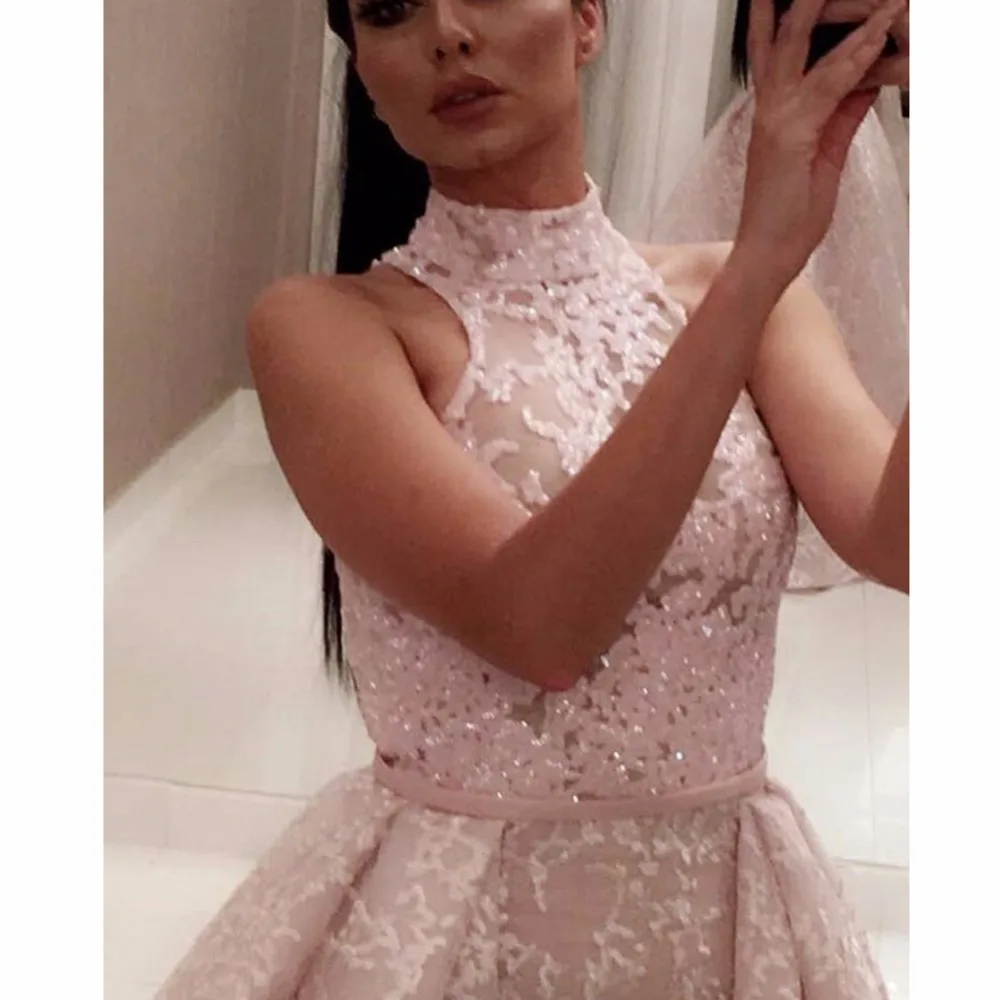 Fashion High Neck Lace Two Piece Prom Dresses Detachable Train A-Line Evening Dress Long Formal Robe de soiree longue | Свадьбы и