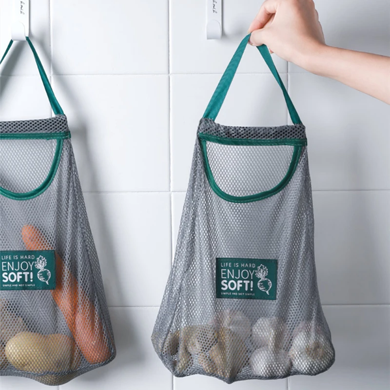 1/2PCS Mesh Net Reusable Hanging Storage Bags Fruit Vegetable Garlic Onion Organizer Home Hollow Bag Kitchen Accessories | Дом и сад