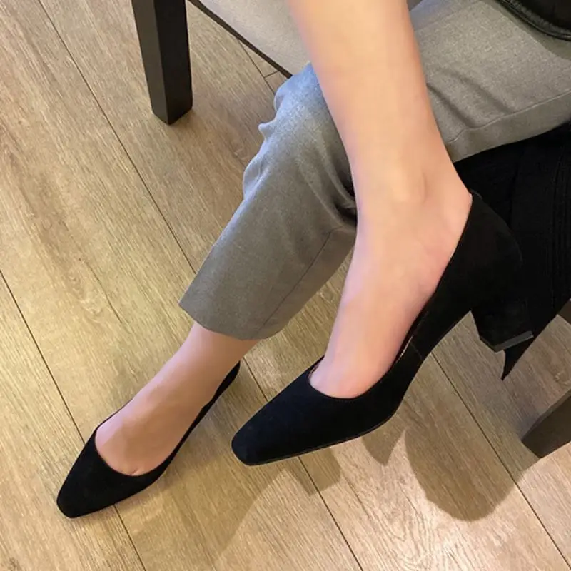 

FITWEE Women Pumps Suede Real Leather Thick Heel Women High Heel Shoes Fashion Wedding Shoes Women Footwear Size 33-40