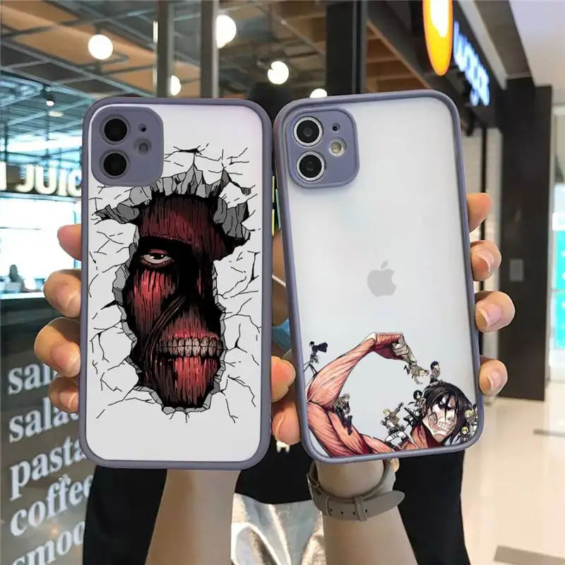 

Attack on titan Phone Case For iPhone 12 11 Mini Pro XR XS Max 7 8 Plus X Matte transparent Gray Back Cover