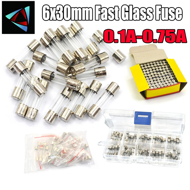 

6x30mm Fast Glass Fuse Kit In Package 0.1A 0.2A 0.25A 0.3A 0.4A 0.5A 0.63A 0.75A /250V 6*30 Insurance Tube Package