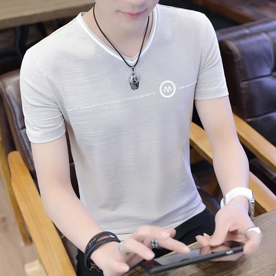 

2020 T-shirt men's embroidery tight-fitting tide brand breathable knitted t-shirt
