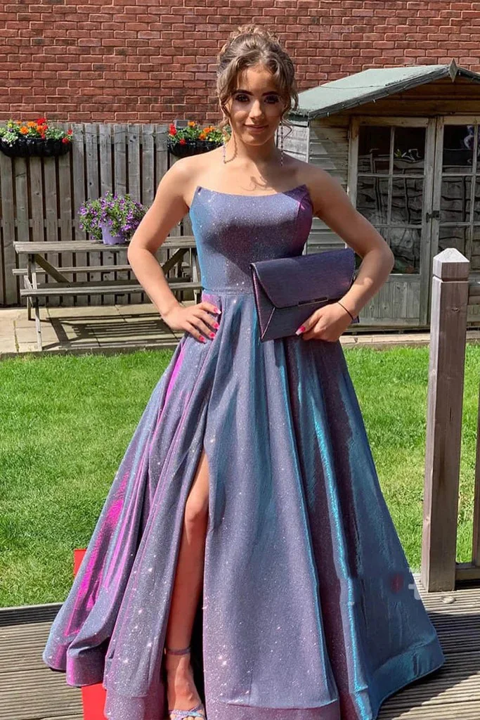 Sweetheart Shiny Sequins Evening Dresses Long 2020 Side Split Abiye Gece Elbisesi A-Line Robe De Soiree Vestidos Fiesta |