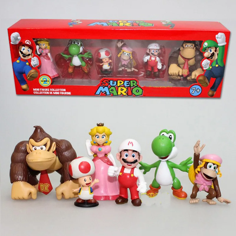 6Pcs/Set Super Bros PVC Action Figure Toys Dolls Luigi Yoshi Mushroom Donkey Kong In Gift Box Kids | Игрушки и хобби