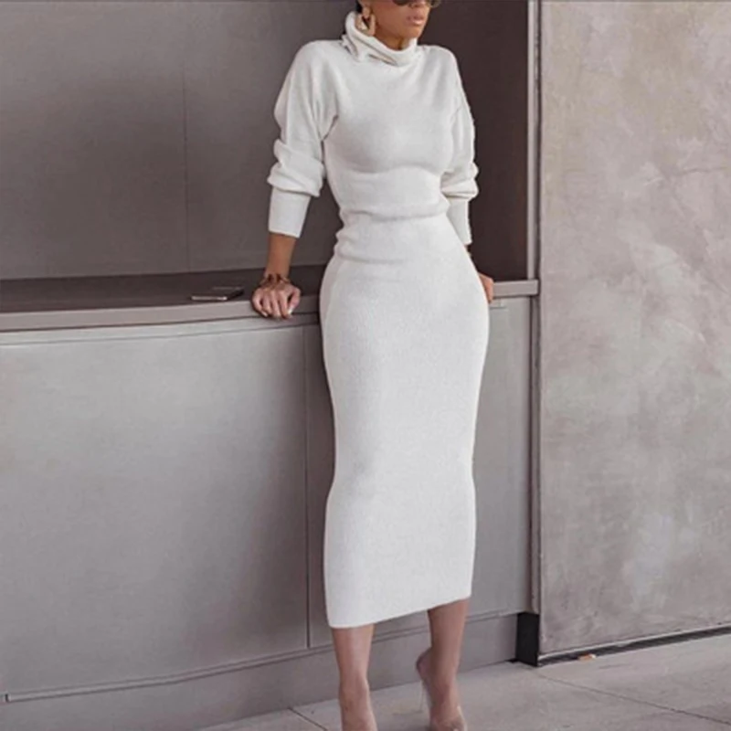 

Paris Girl Casual Two Piece Set Women Knitted Dress Autumn Winter Solid Sweater Dress Long-sleeved Ladies Pullover Suit