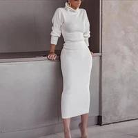 paris girl casual two piece set women knitted dress autumn winter solid sweater dress long sleeved ladies pullover suit