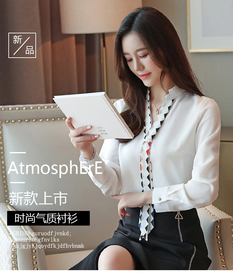 Dingaozlz blusa feminina Elegant Chiffon shirt Long sleeve Ladies blouse Red White Office lady shirt Patchwork Women Tops