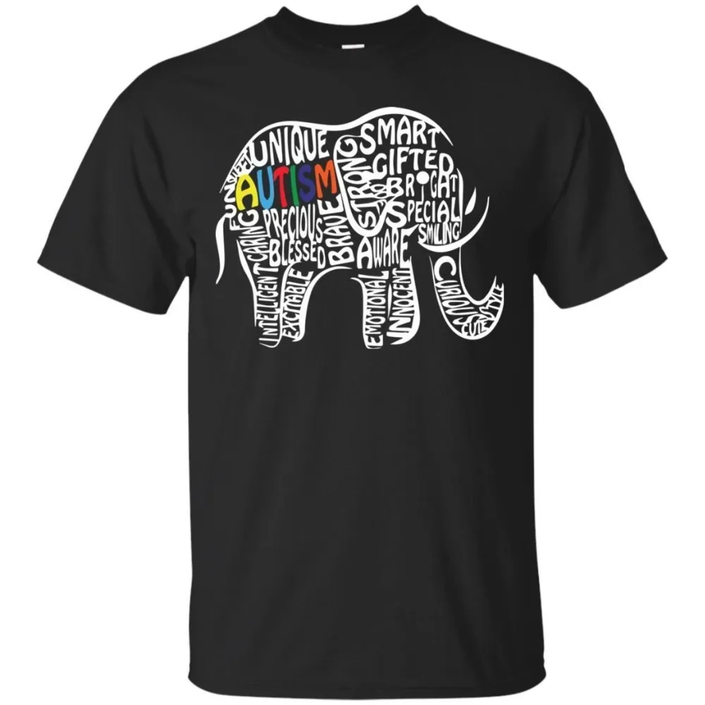 

2019 Newest Letter Print Novelty Brand Autism Awareness Elephant Be Strong April Autism Month Adult Pul Over Cartoon Shirts