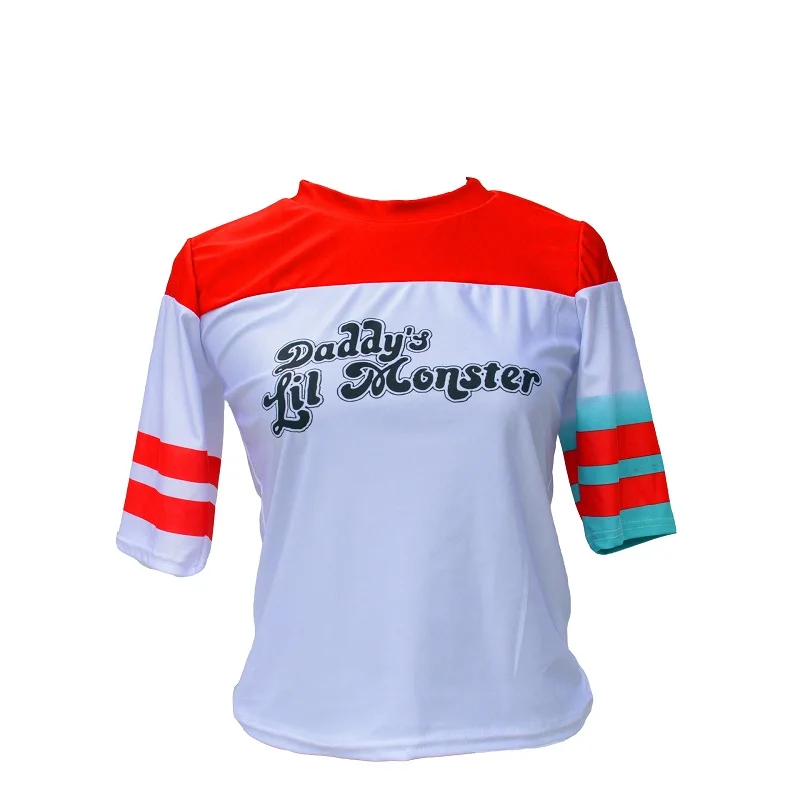 Костюм Харли Квинн для девочек, детей и женщин в стиле Suicide cosplay. Футболка, верхняя одежда, брюки, нарукавники, аксессуары и полный комплект монстра.