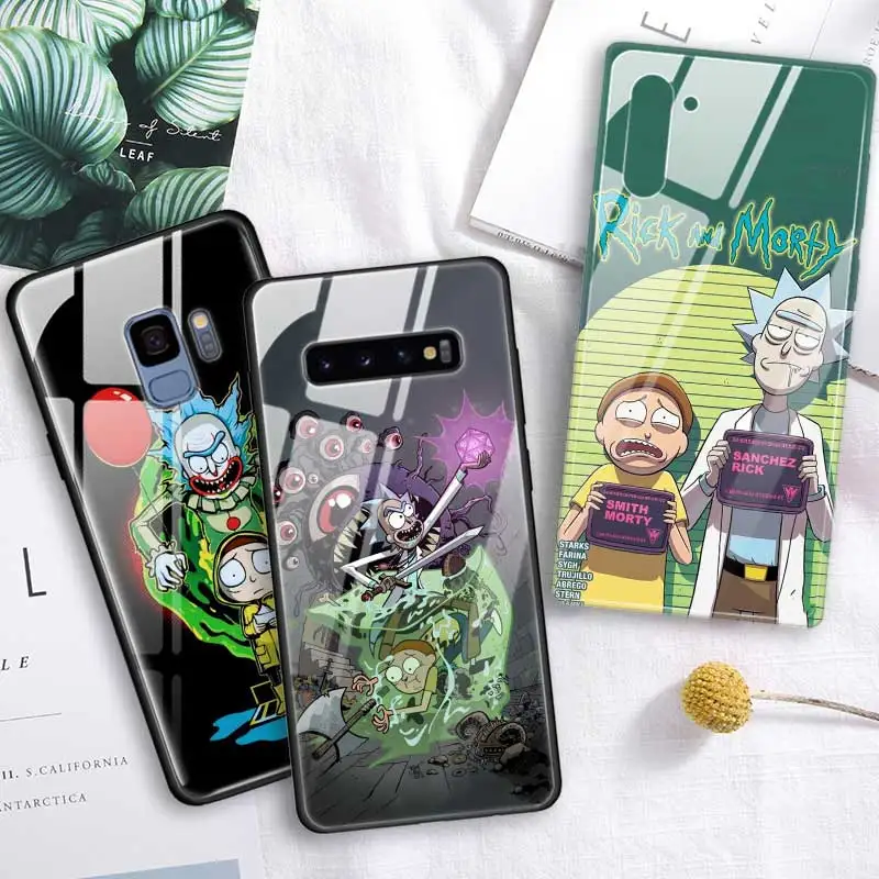 Чехол Rick And Morty из закаленного стекла для samsung Galaxy S10 S10e S9 S8 Note9 Note 10 Plus 5G A50 A30 края из ТПУ Fundas Capa